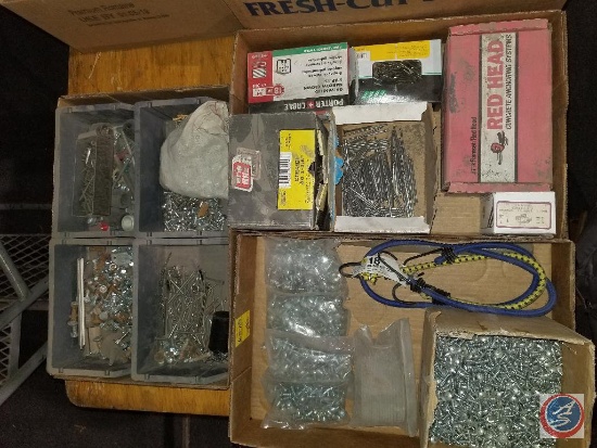 [3] Flats Containing Assorted Screws, Staples, and Hardware