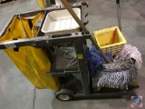 RubberMaid Custodial Cart on Wheels; and a Mop and Bucket