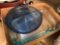 4 Pyrex cake pans and a blue pie pan
