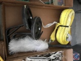 Flat containing small tow strap, (2) wheels, and feather duster