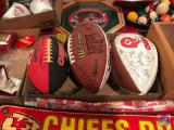 (3) KC Chiefs signed and autographed footballs, and a Chiefs Street sign