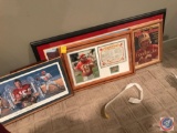 (3) Joe Montana Pictures 1 Framed Sporting News, 1 stars of the game plaque, 1 framed autograph