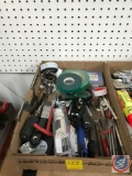 Assorted drill bits, tape, wrenches, hole sizers, and more