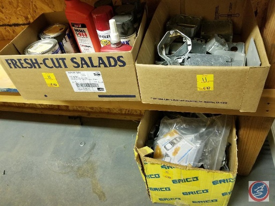 (3) boxes containing Rust-oleum, Diesel 911, wire connectors, and more