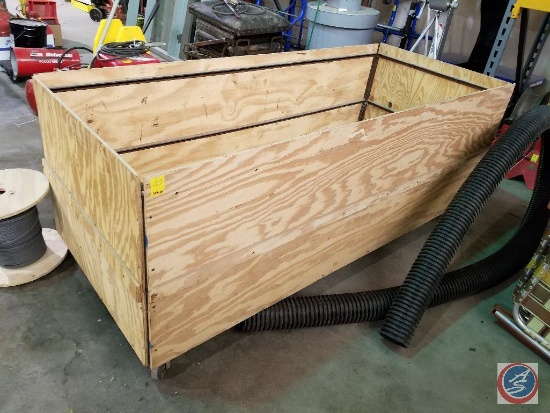Hand crafted steel frame wood storage box on castors