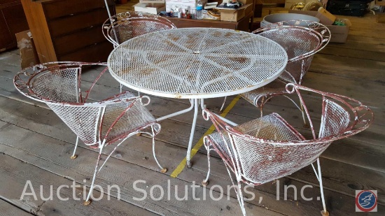 Retro 5 pc. Patio Set - 48" Round Wire Mesh Patio Table w/ [4] Chairs