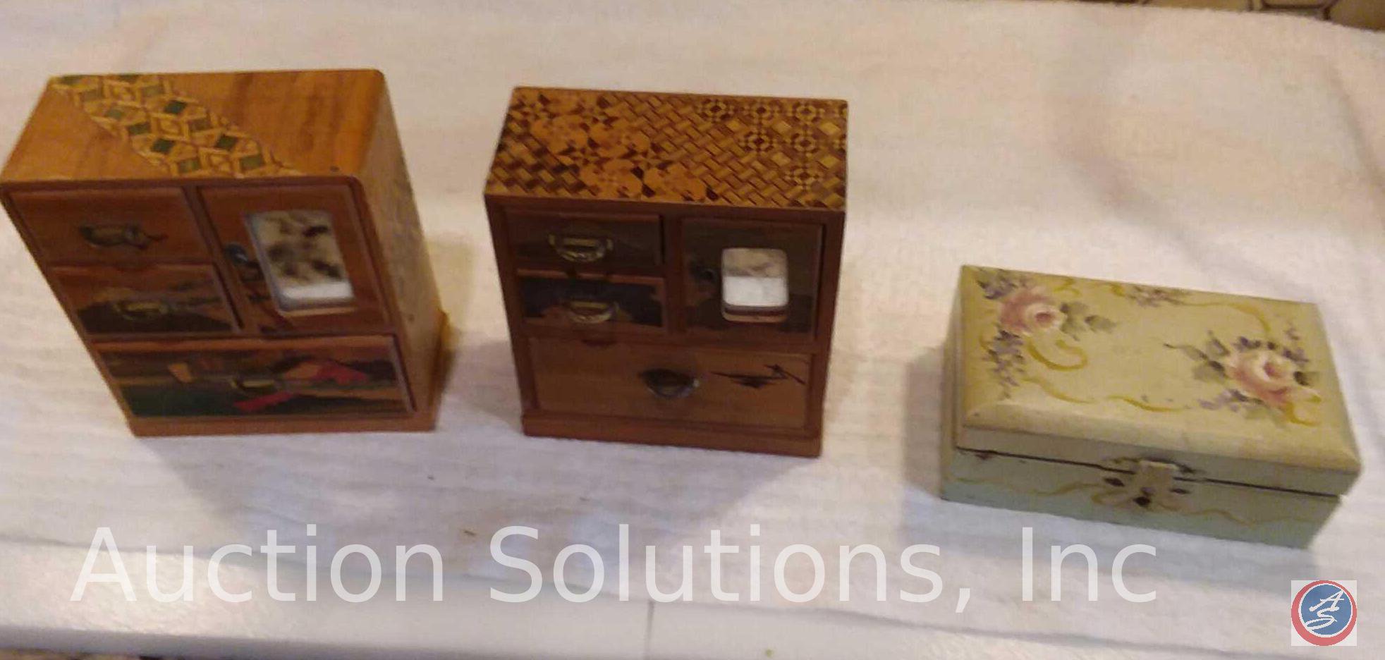 2 Mini Novelty Wardrobe Jewelry Boxes And Small Painted Wood