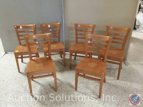 (6) blonde wood slat back chairs {{6 TIMES THE MONEY}}