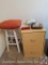 2-Drawer Wood Filing Cabinet, Throw Pillows, and Wood Stool