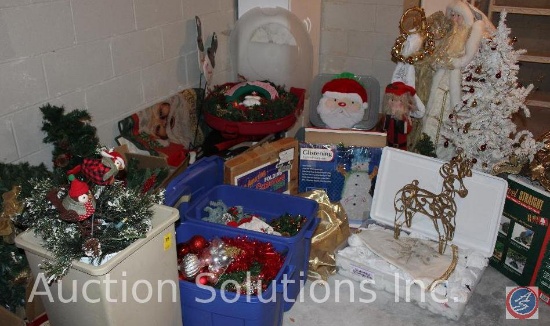 Large Lot of Christmas Decor Including Figurines, Lights, Garland, Ornaments, Outdoor Lighted