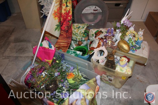 Assorted Birthday, Spring and Holiday Decor Including American Flags, Easter Figurines, St. Pats +