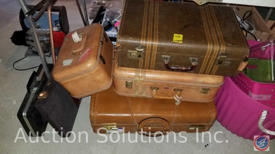 (4) Pieces of Vintage Luggage, Backgammon, Small Suitcase and Other Storage