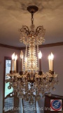Vintage 8-arm Crystal Chandelier w/Beautiful Prismss and Glass Bead Strings (Minor damage near top,