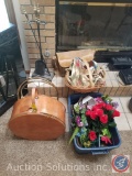 Magazine Stand, Hat Box, Fireplace Tool Set, Vintage Luggage Bag, Clothespin Bag w/ Clothespins,
