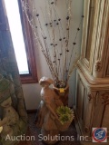 Floor Vase w/Decorative Branches, Girl w/ Flowerpot Statue