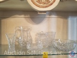 Top Shelf of Hutch Containing 6 Pieces of Assorted Cut Glass