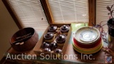 Wooden Salad Bowl w/ Wooden Salad Serving Utensils, Wood Plate and Wood Bowl, [4] Small Ceramic Pots