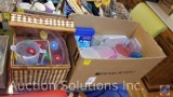 Picnic Basket Containing Plastic Serving Platter and Pitcher, Box w/ Plastic Storage Containers,