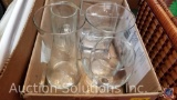[2] Boxes Containing Assorted Glassware Including; Mugs, Wine Glasses, Gold Colored Challis, Vases