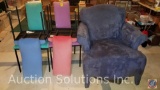 (4) Different Colored Upholstered and Metal Dinning Chairs, Blue Oversized Upholstered Lounge Chair