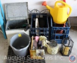 Gardening Gloves, Plastic Watering Container, Plastic Bucket, Plant Stand on Wheels, Hose Nozzle,