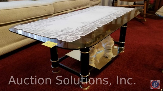 Glass Top Metal Coffee Table w/ [2] Matching Side Tables MEASUREMENTS: Coffee Table - 39x19x15 Side
