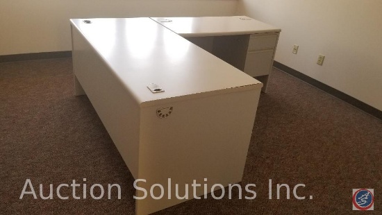 5 foot L shaped desk with 4 foot return and two drawer Hon lateral file cabinet
