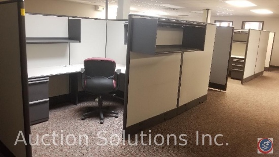 Eight cubicles Zapfs manufacturing with desks lateral file cabinets executive chairs and file