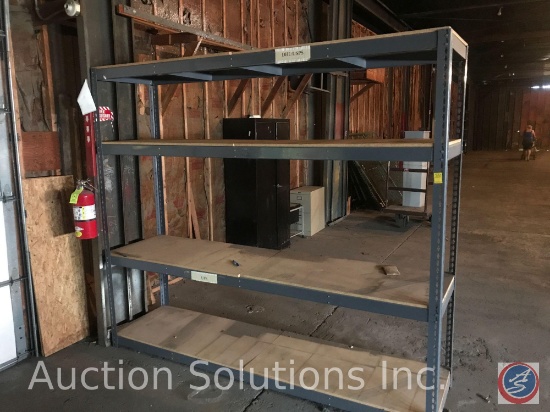 (4) tier metal shelving unit with wood shelves