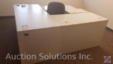 Modular desk with 4 foot section and 6 foot section, one executive chair, one 2 drawer lateral file
