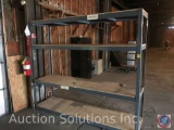 (4) tier metal shelving unit with wood shelves