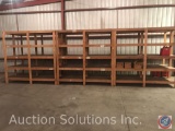 Six sets of wooden warehouse shelving