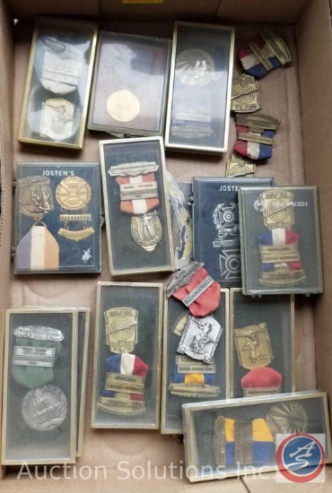Flat containing assorted military medals, ribbons, etc