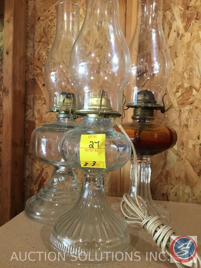 Eagle, Queen Anne, MTY Max glass oil lamps with glass chimneys
