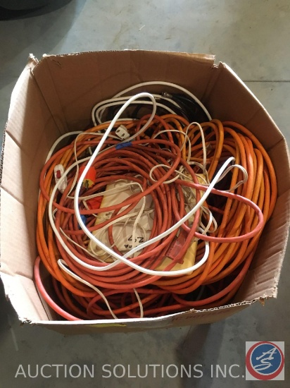 Large box of assorted extension cords and cables