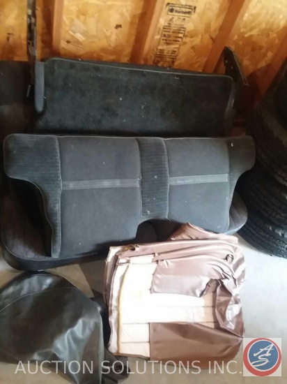 Vehicle bench seat and additional back seat parts, brown plastic seat covers