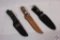 (3) hunting knives (Frost Cutlery with wooden handle/Camillus/Edgemark with a horn handle)