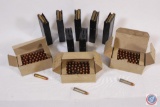 Cigar box containing 3 boxes of 38 caliber carbine 7 partially loaded M1 carbine magazines