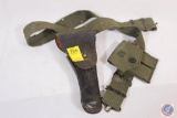 US Military leather holster magazine pouch and canvas belt, fits 1911 A1 with one magazine