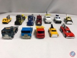 (12)Die cast cars: HOT WHEELS tow truck black with yellow blue flames 1998, ROAD CHAMPS
