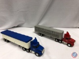 (2) Die cast cars: ERTL semi white gmc Plainfield trucking blue /grain trailer, ERTL Plainfield