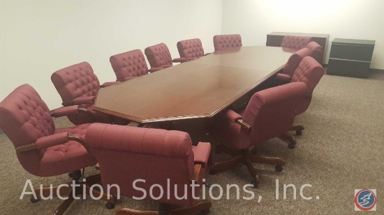Conference Room Table and [12] Adjustable Height Button-Tuck Upholstered Rolling Conference Chairs