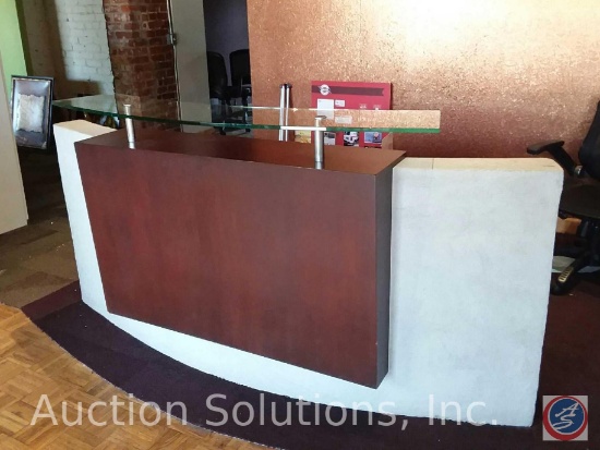 Curved Contemporary Reception Desk w/ Raised Glass Shelf (85" x 48")