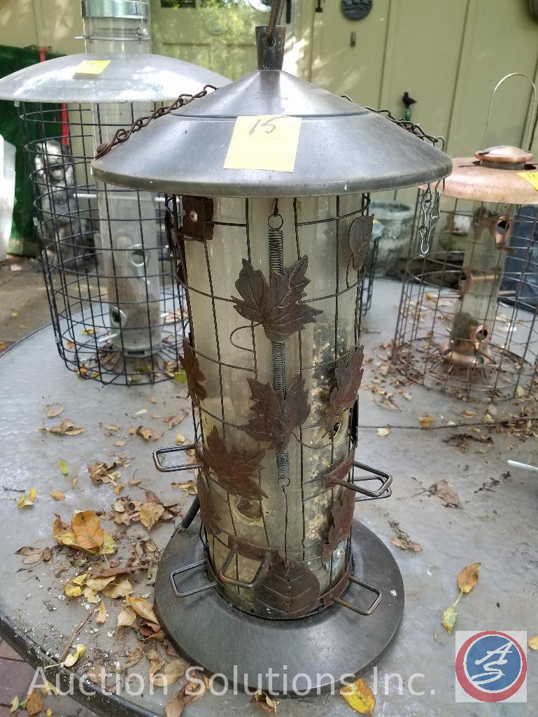 Bird Feeder W Hanging Chain Bronze W Leaves Estate Personal