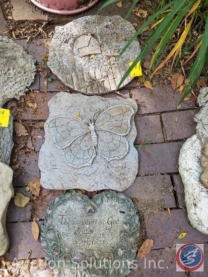 (3) decorative Resin StepStones (1. BirdhouseTree w/fence 2.Butterfly 3.flowers/Sign of God)