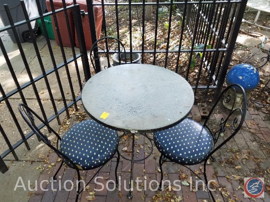Glass/wrought iron bistro set w/4 chairs