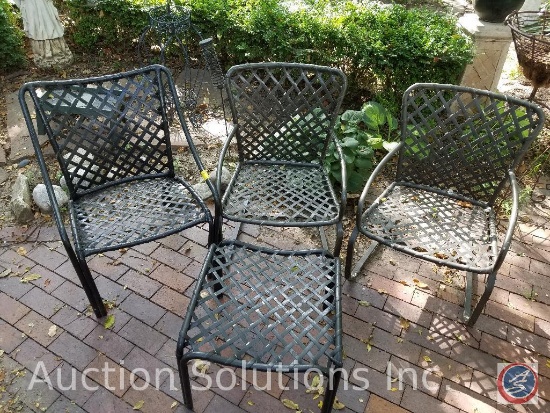 (3) Painted Vinyl/aluminum woven lawn chairs and (1) ottoman