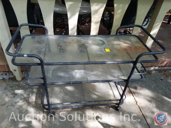 50" outdoor serving cart w/3 glass shelves on casters