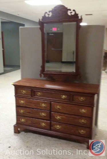 Ornate Design 9-Drawer Wooden Dresser w/ Mirror (Dresser 54x19x35) (Mirror 25x48)