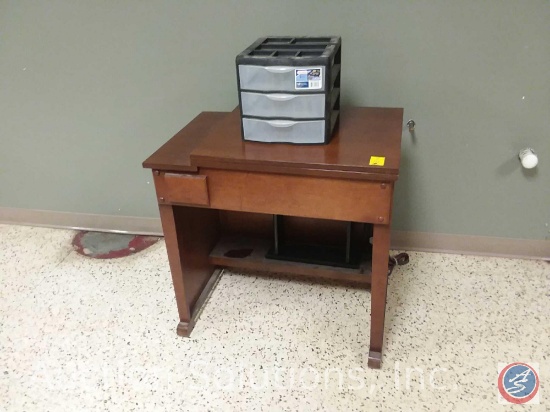 Wood Sewing Machine Table (NO Machine); and Sterlite 3-Drawer Plastic Organizer